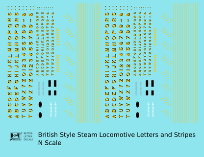 British Steam Locomotive Letters and Stripes  Yellow With Black Shadow