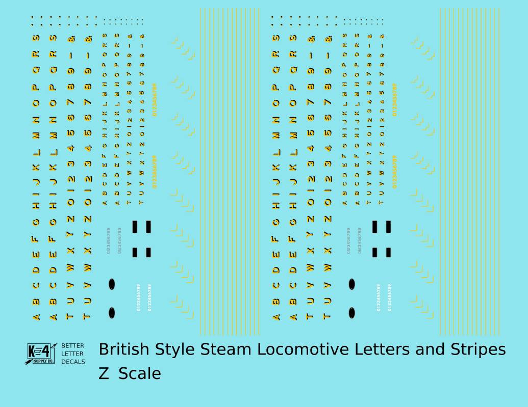 British Steam Locomotive Letters and Stripes  Yellow With Black Shadow