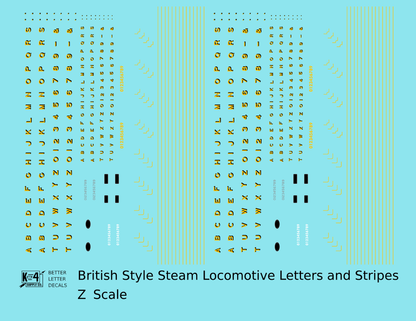 British Steam Locomotive Letters and Stripes  Yellow With Black Shadow