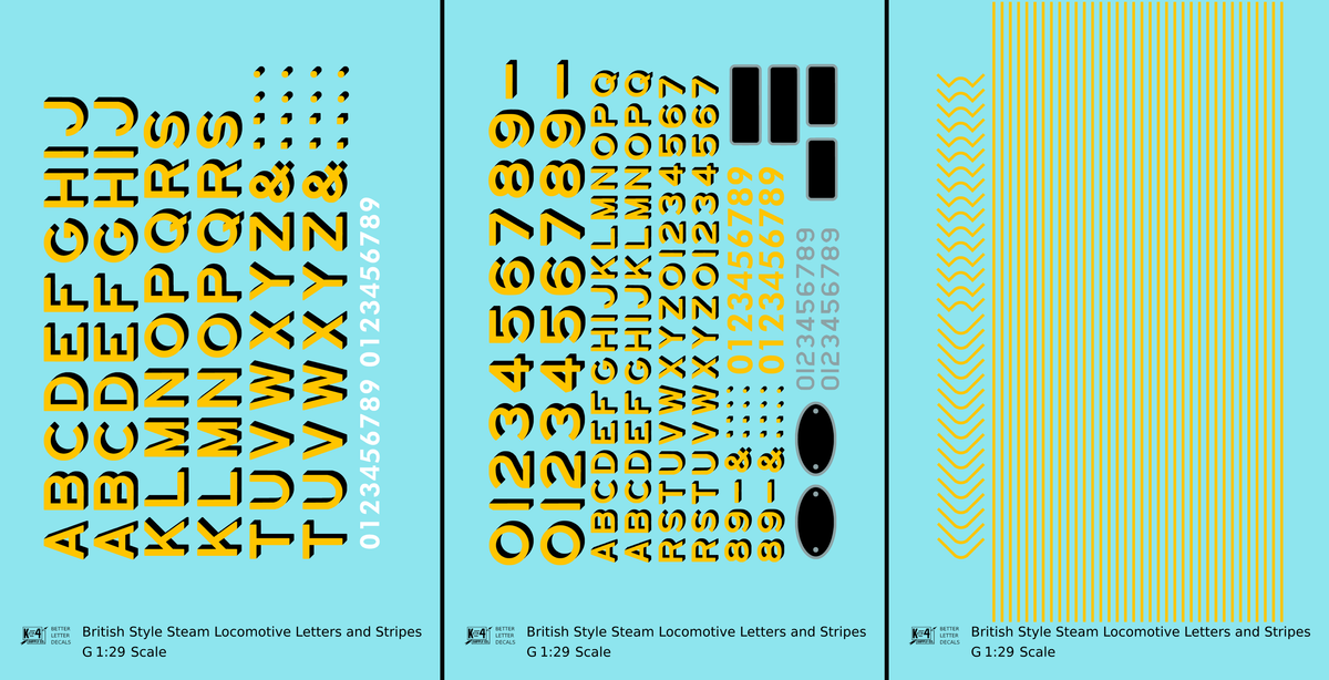British Steam Locomotive Letters and Stripes  Yellow With Black Shadow