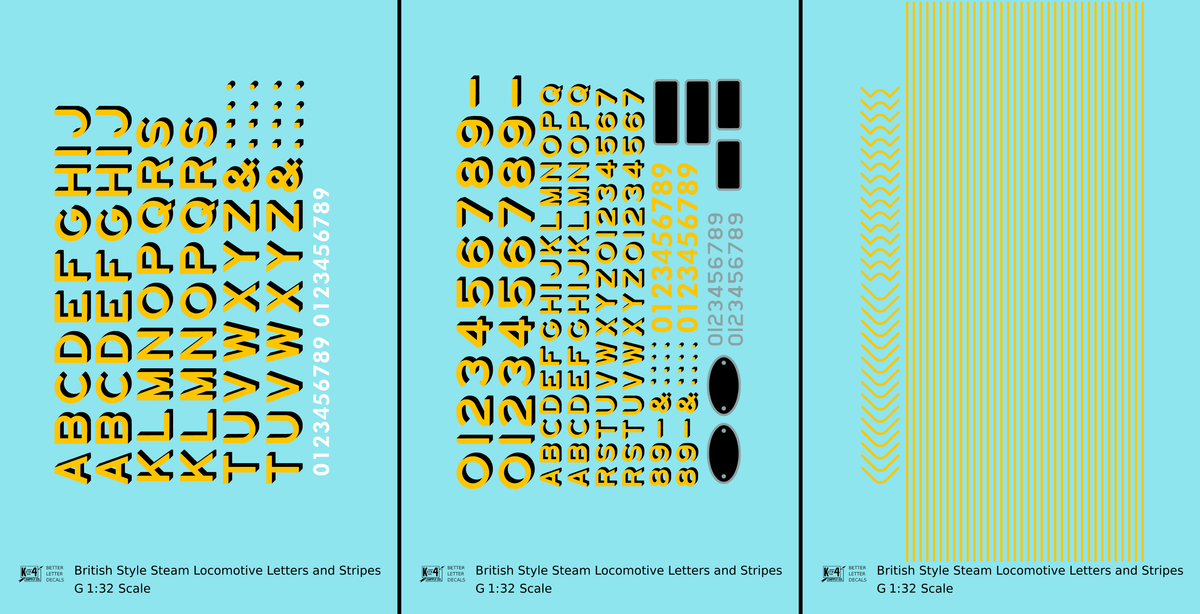 British Steam Locomotive Letters and Stripes  Yellow With Black Shadow