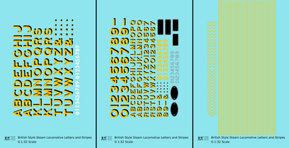 British Steam Locomotive Letters and Stripes  Yellow With Black Shadow