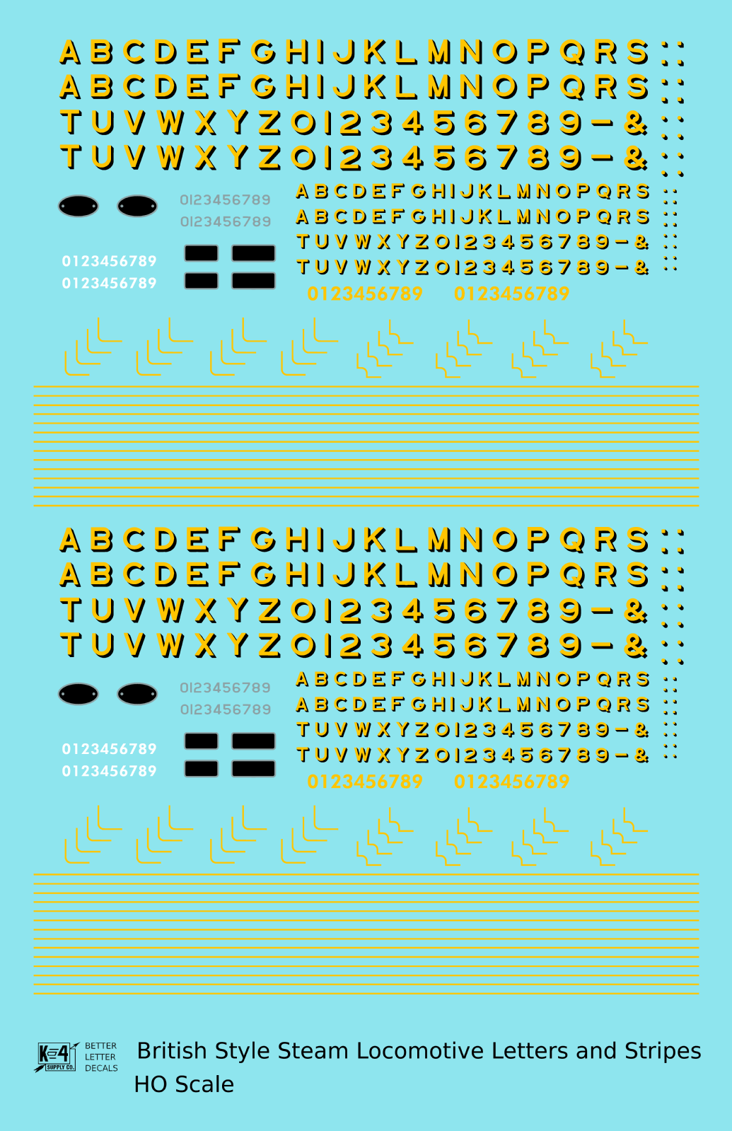 British Steam Locomotive Letters and Stripes  Yellow With Black Shadow