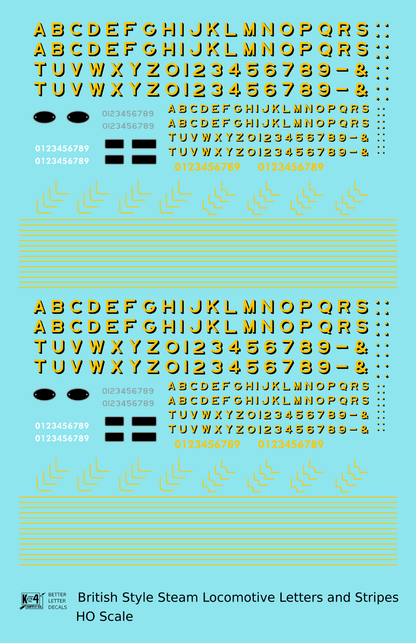 British Steam Locomotive Letters and Stripes  Yellow With Black Shadow