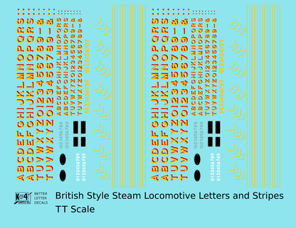 British Steam Locomotive Letters and Stripes  Yellow With Red Shadow