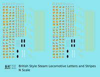 British Steam Locomotive Letters and Stripes  Yellow With Red Shadow  - Decal - Choose Scale