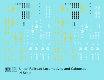 Union Railroad Locomotive and Caboose Yellow and White