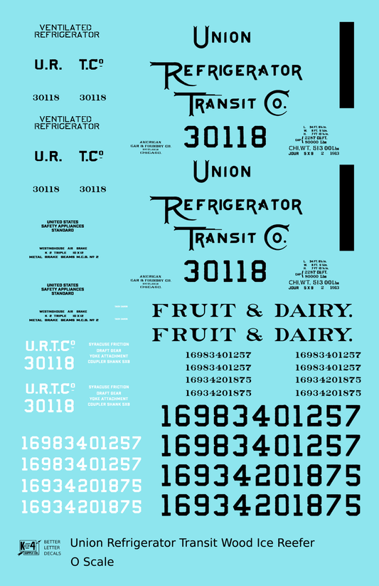 Union Refrigerator Transit Co. 40 Ft Wood Ice Reefer Fruit & Dairy