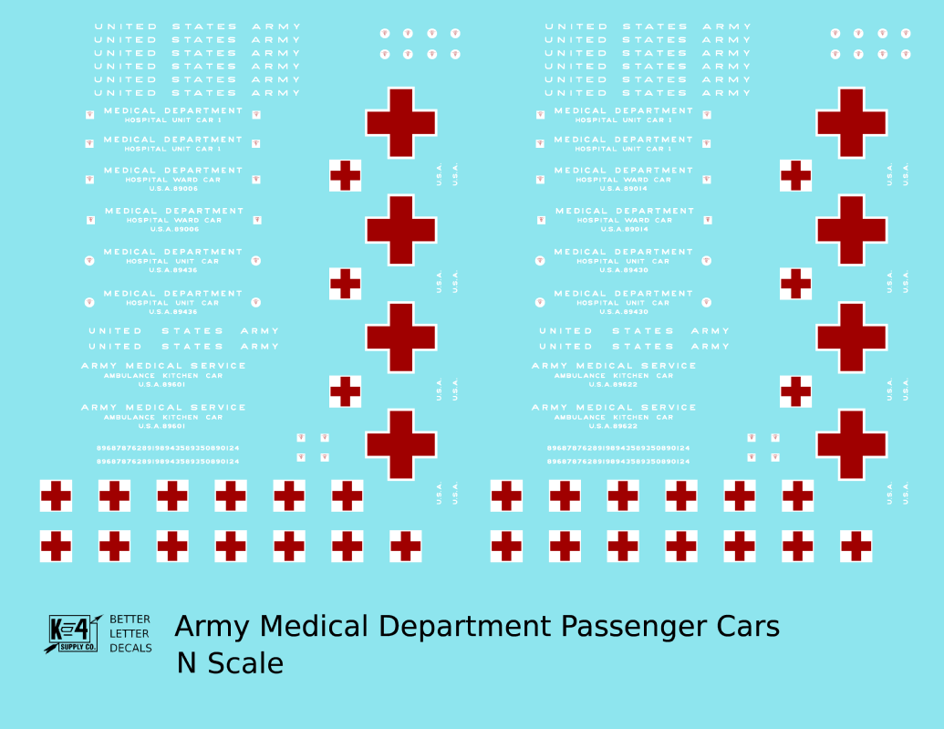 US Army Medical Department Hospital Passenger Car White and Red
