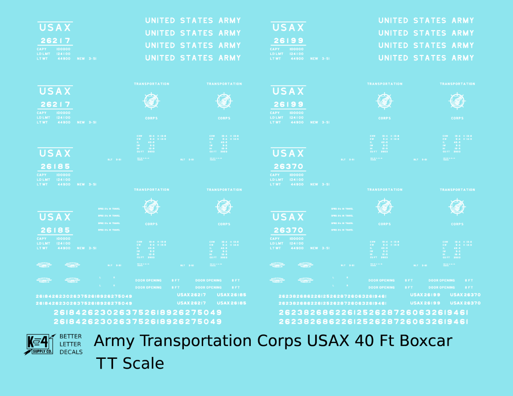 USAX Army Transportation Corps 40 Ft Steel Boxcar White