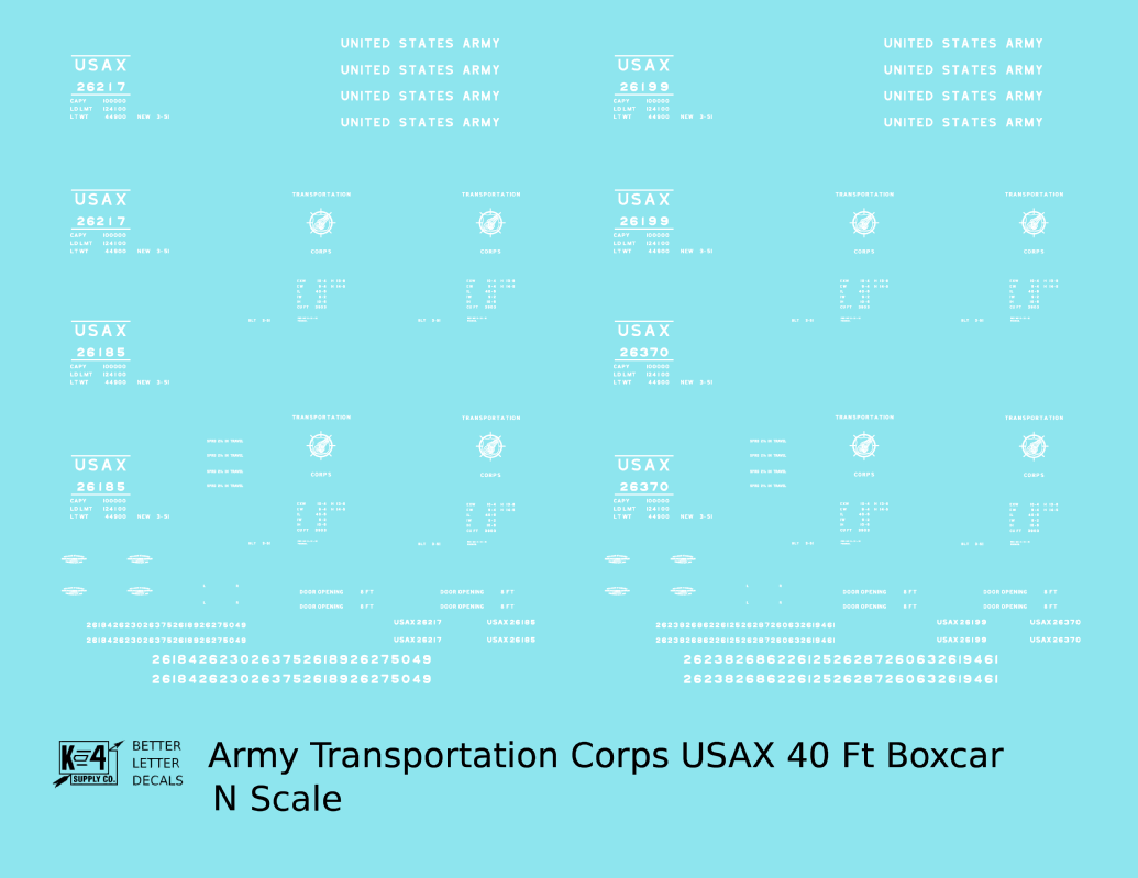 USAX Army Transportation Corps 40 Ft Steel Boxcar White