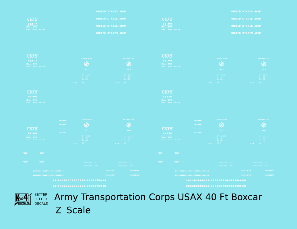 USAX Army Transportation Corps 40 Ft Steel Boxcar White