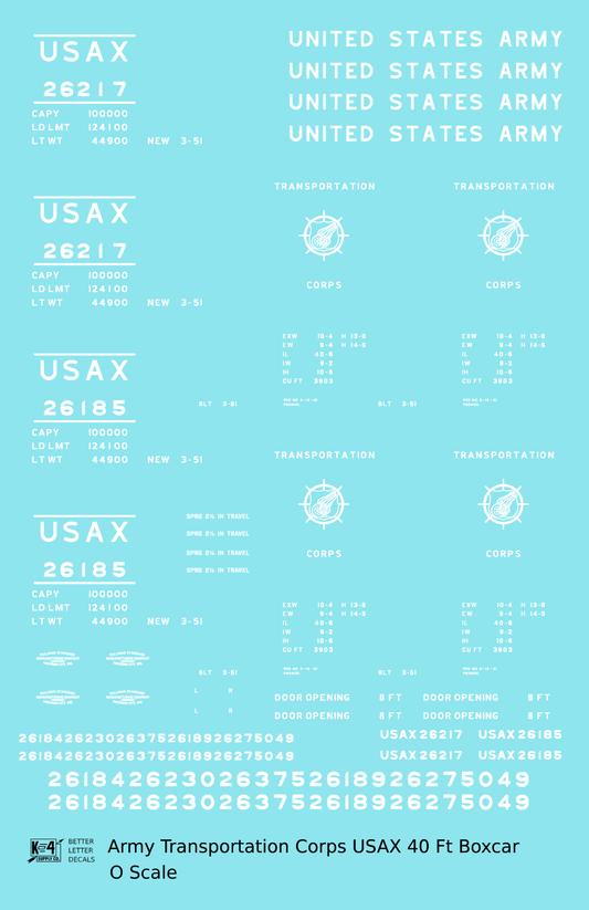USAX Army Transportation Corps 40 Ft Steel Boxcar White