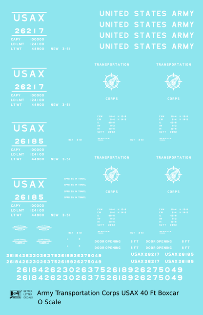USAX Army Transportation Corps 40 Ft Steel Boxcar White