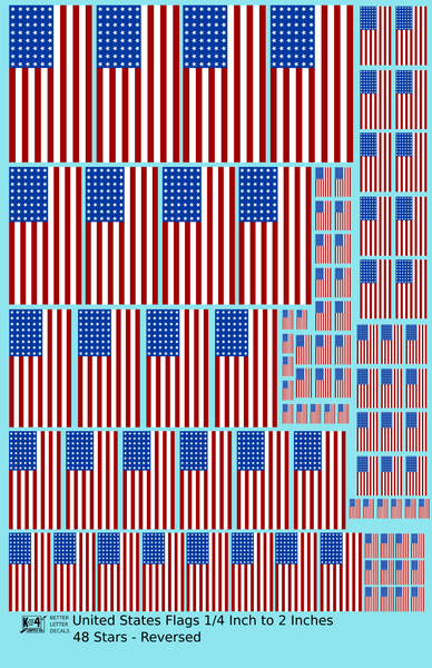 48 Star United States Flags REVERSED  Red White and Blue
