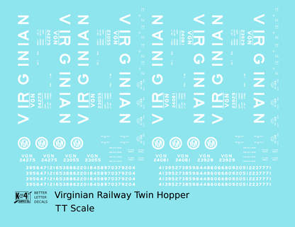 Virginian 55 Ton Twin Hopper White  - Decal - Choose Scale