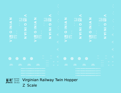 Virginian 55 Ton Twin Hopper White  - Decal - Choose Scale