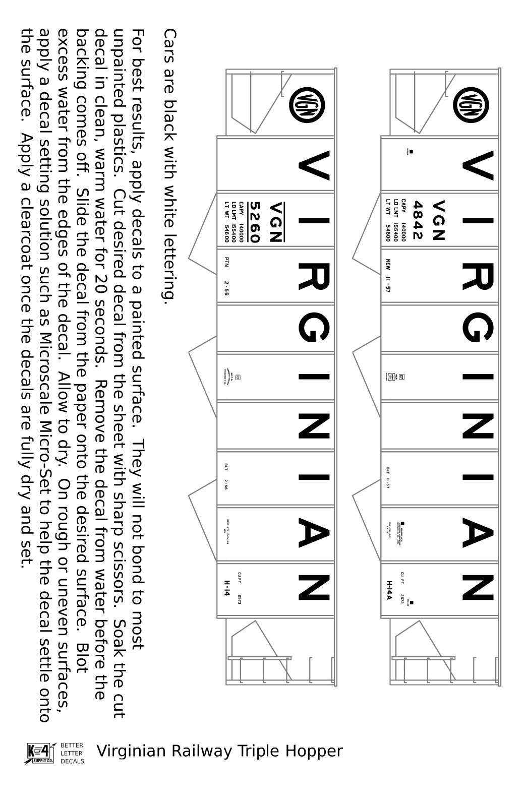 Virginian 70 Ton Triple Hopper White  - Decal
