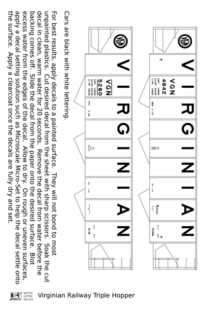 Virginian 70 Ton Triple Hopper White  - Decal