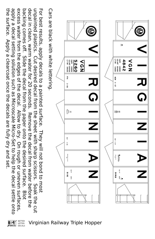 Virginian 70 Ton Triple Hopper White  - Decal