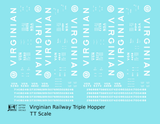 Virginian 70 Ton Triple Hopper White  - Decal - Choose Scale
