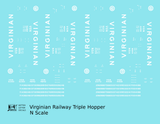 Virginian 70 Ton Triple Hopper White  - Decal - Choose Scale