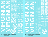 Virginian 70 Ton Triple Hopper White  - Decal - Choose Scale