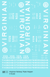 Virginian 70 Ton Triple Hopper White  - Decal - Choose Scale