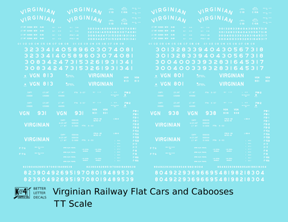 Virginian Flat Car and Caboose White  - Decal - Choose Scale