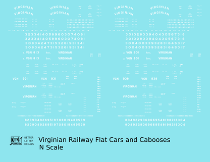 Virginian Flat Car and Caboose White  - Decal - Choose Scale