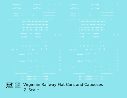 Virginian Flat Car and Caboose White  - Decal - Choose Scale