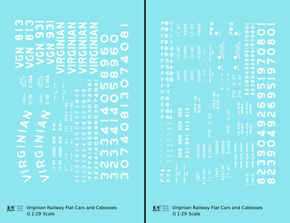 Virginian Flat Car and Caboose White  - Decal - Choose Scale