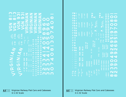 Virginian Flat Car and Caboose White  - Decal - Choose Scale