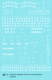 Virginian Flat Car and Caboose White  - Decal Sheet