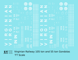 Virginian 55 and 105 Ton Gondolas White  - Decal - Choose Scale