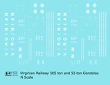 Virginian 55 and 105 Ton Gondolas White  - Decal - Choose Scale