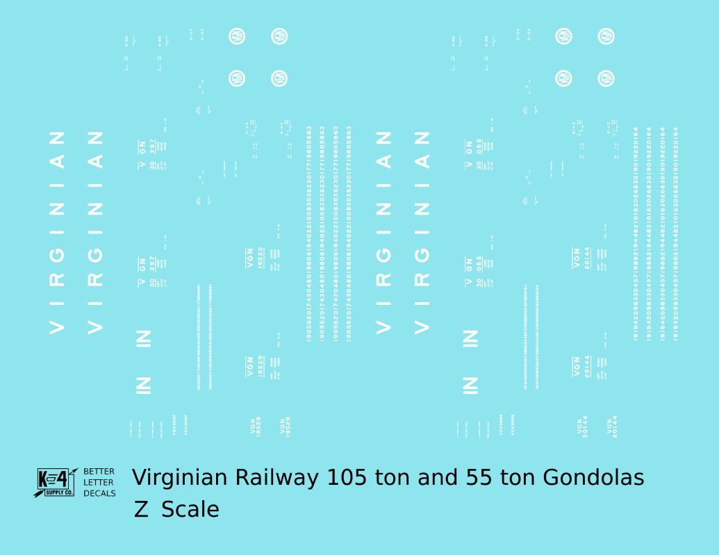 Virginian 55 and 105 Ton Gondolas White