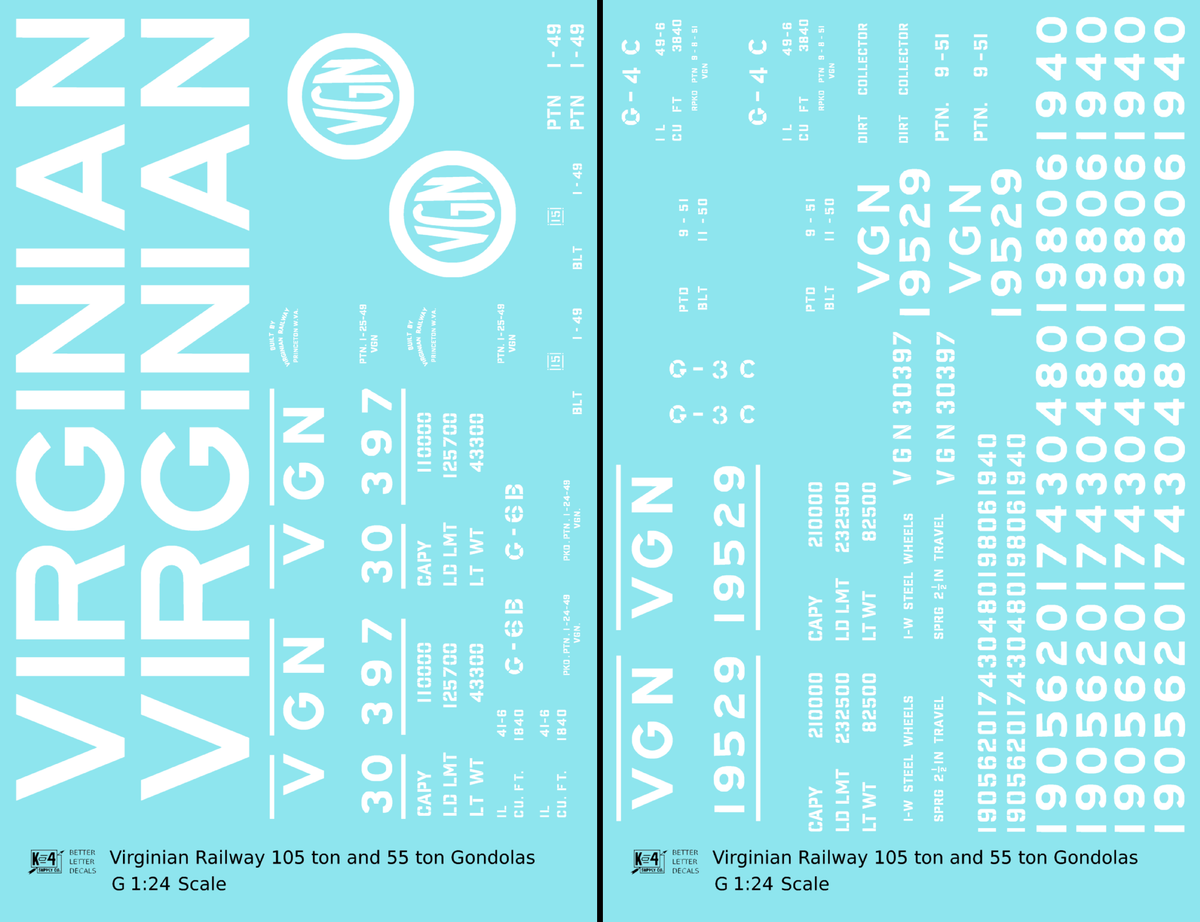 Virginian 55 and 105 Ton Gondolas White