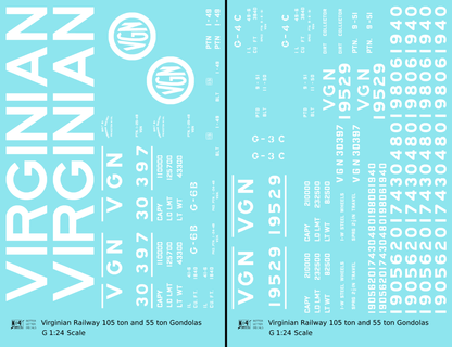 Virginian 55 and 105 Ton Gondolas White