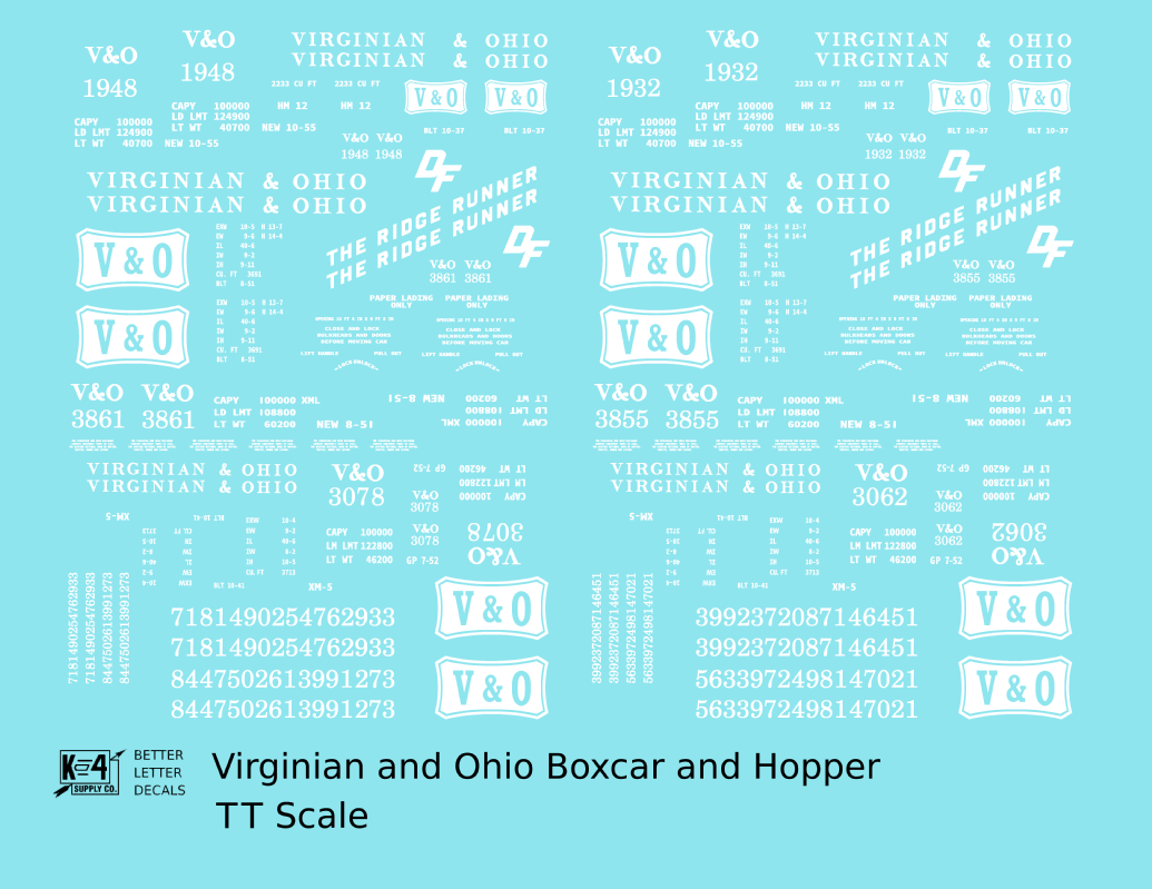 Virginian and Ohio Boxcar and Hopper White V&O