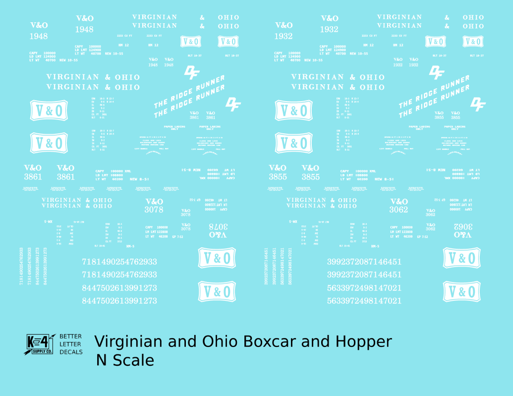 Virginian and Ohio Boxcar and Hopper White V&O