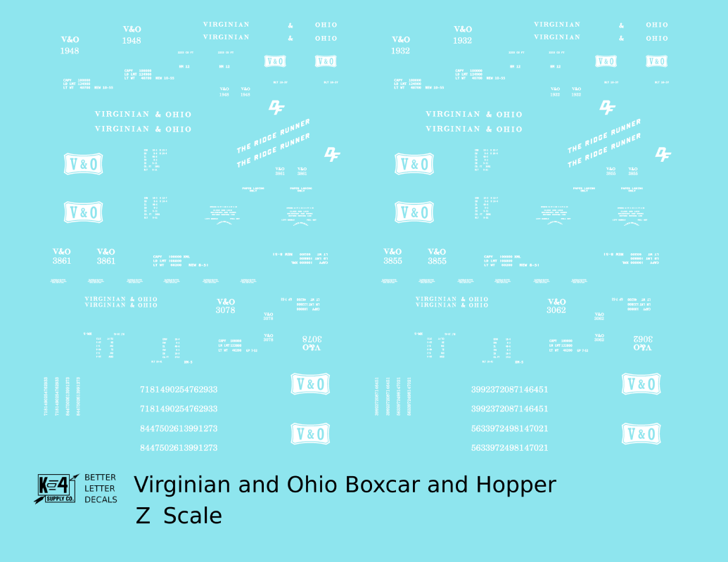 Virginian and Ohio Boxcar and Hopper White V&O