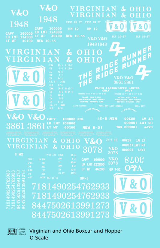 Virginian and Ohio Boxcar and Hopper White V&O