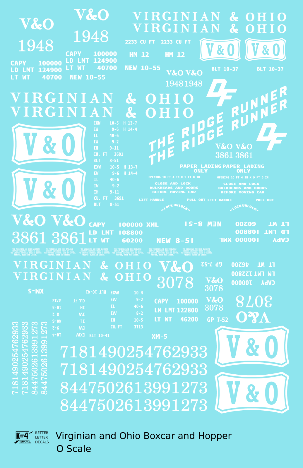 Virginian and Ohio Boxcar and Hopper White V&O