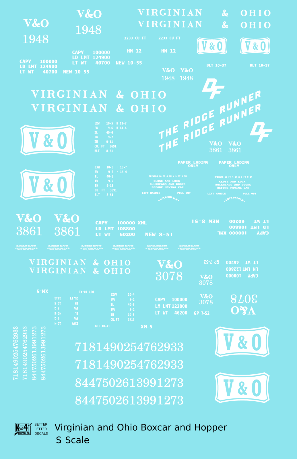 Virginian and Ohio Boxcar and Hopper White V&O