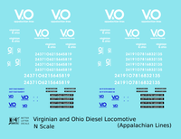 Virginian and Ohio Diesel Locomotive White and Blue Appalachian Lines - Decal - Choose Scale