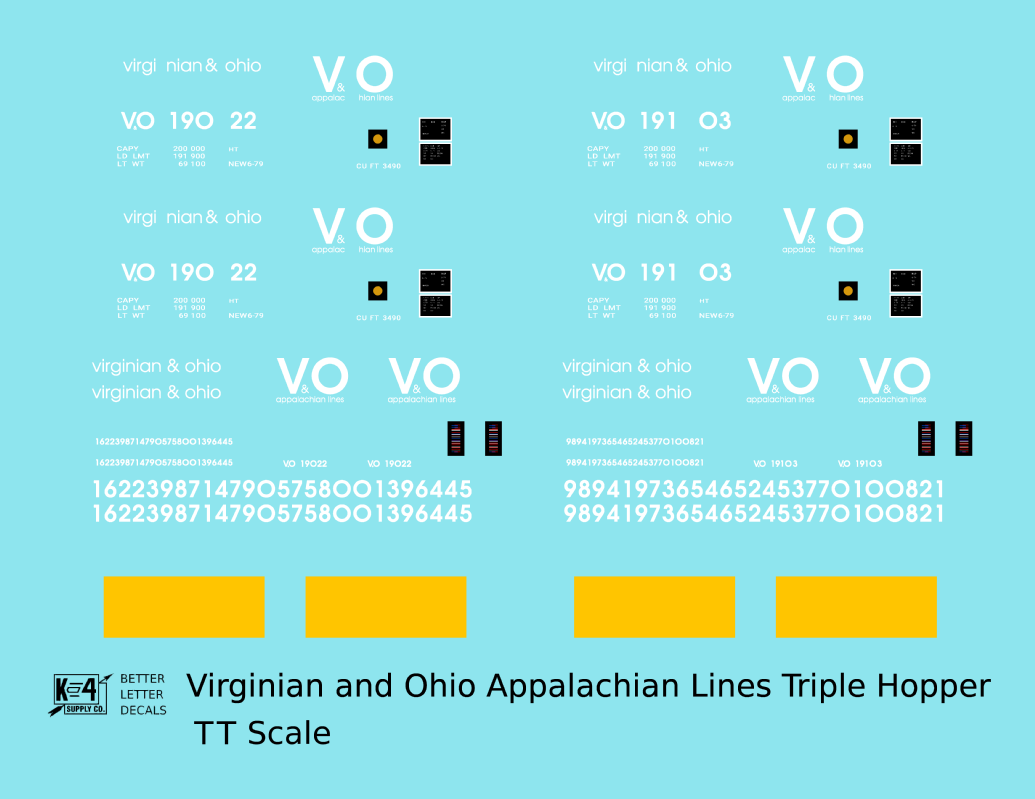 Virginian and Ohio Three Bay Hopper White V&O Appalachian Lines