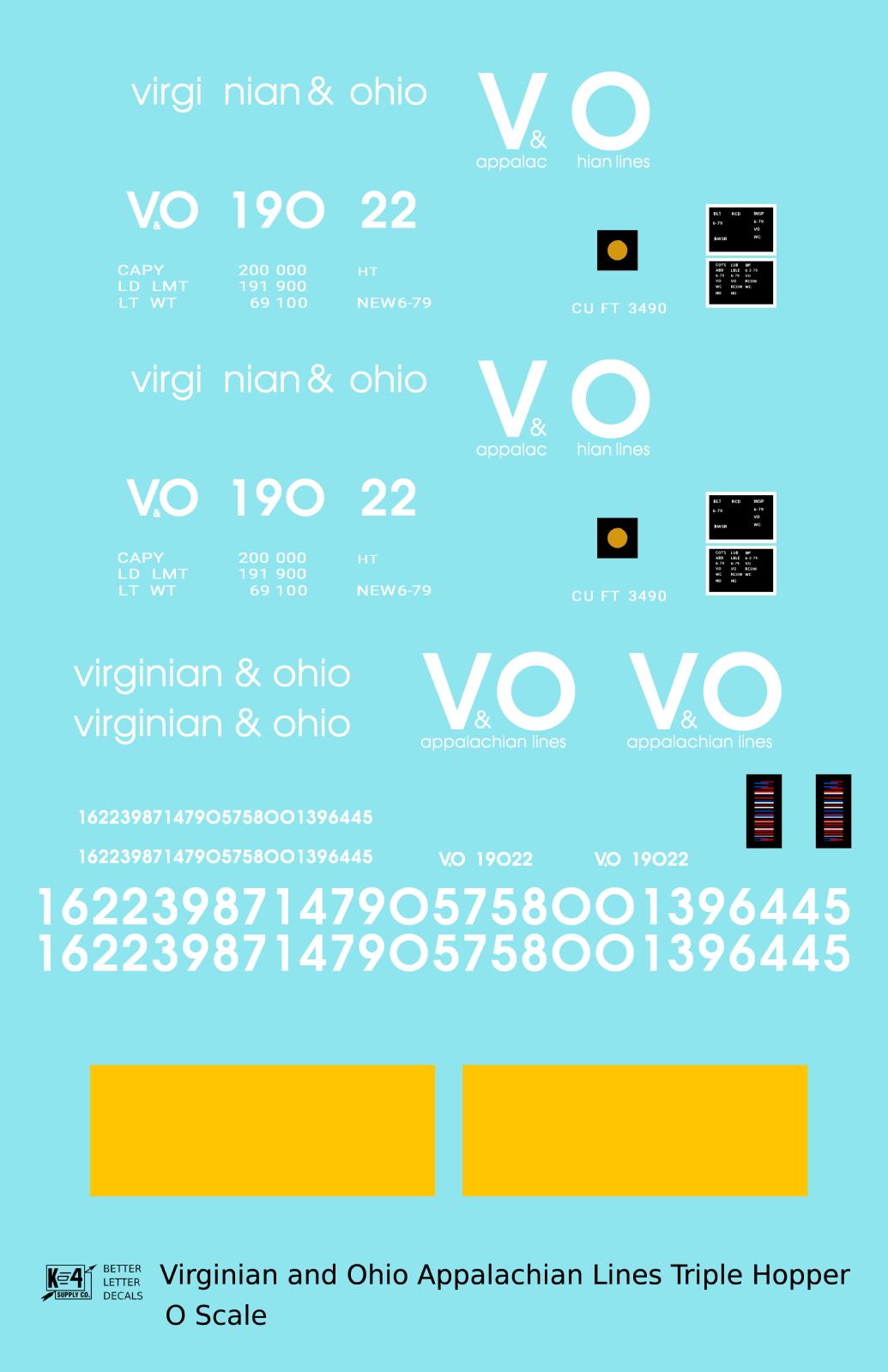 Virginian and Ohio Three Bay Hopper White V&O Appalachian Lines