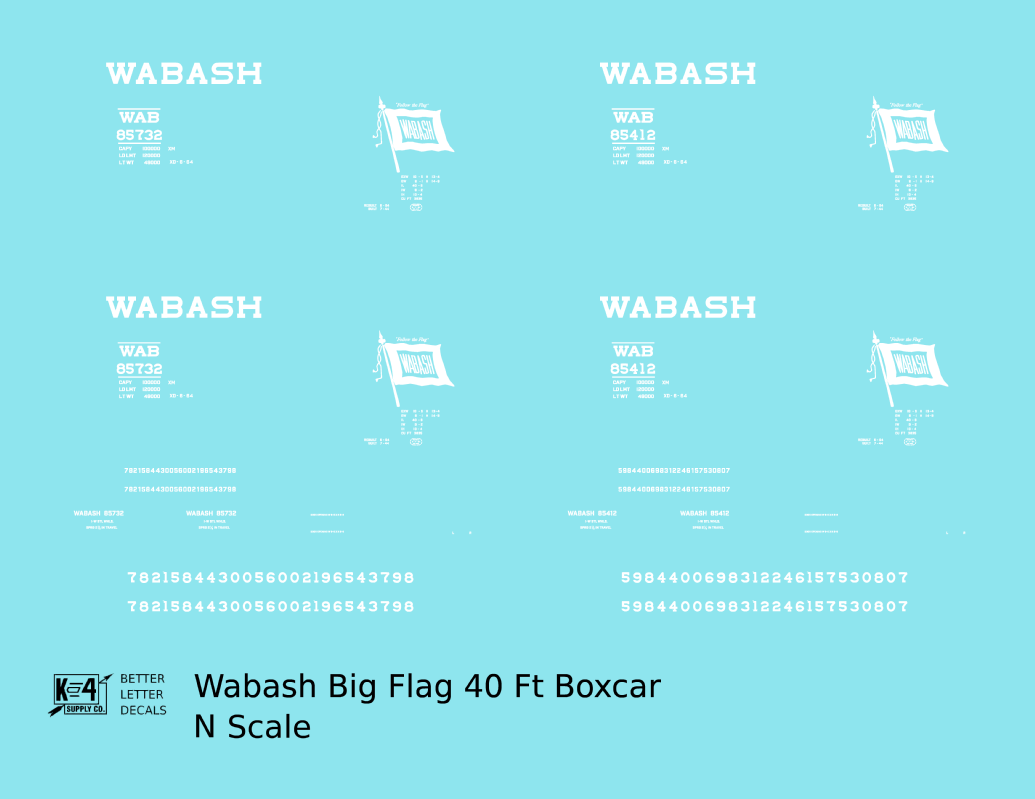Wabash Railroad 40 Ft Boxcar White Big Flag
