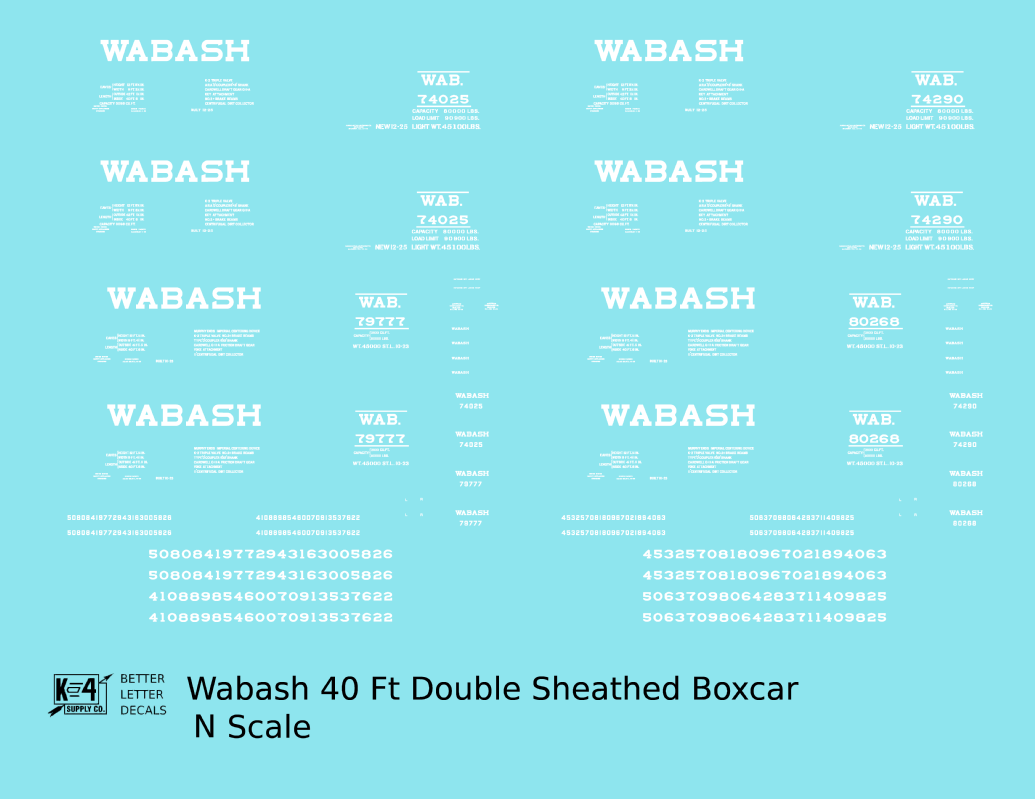 Wabash Railroad 40 Ft Double Sheathed Boxcars White 1920s Era